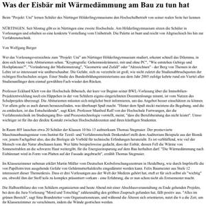 Was der Eisbär mit Wärmedämmung am Bau zu tun hat. Beim Projekt: Uni lernen Schüler des Nürtinger Hölderlingymnasiums den Hochschulbetrieb von seiner realen Seite her kennen